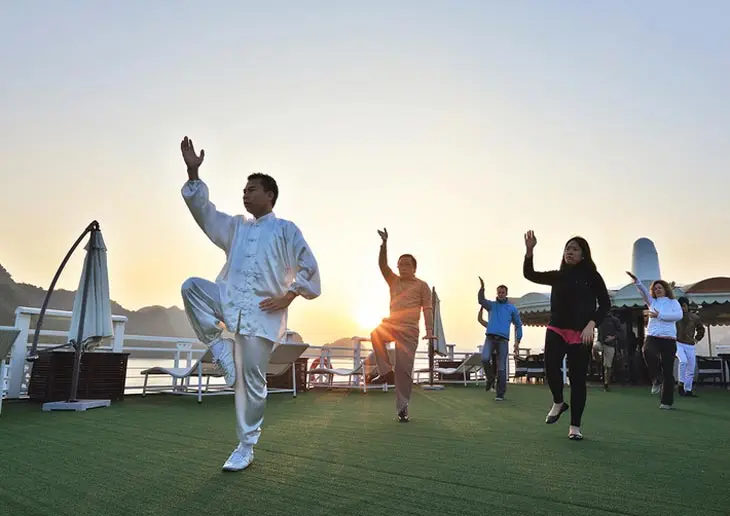 Tai Chi session on the sundeck