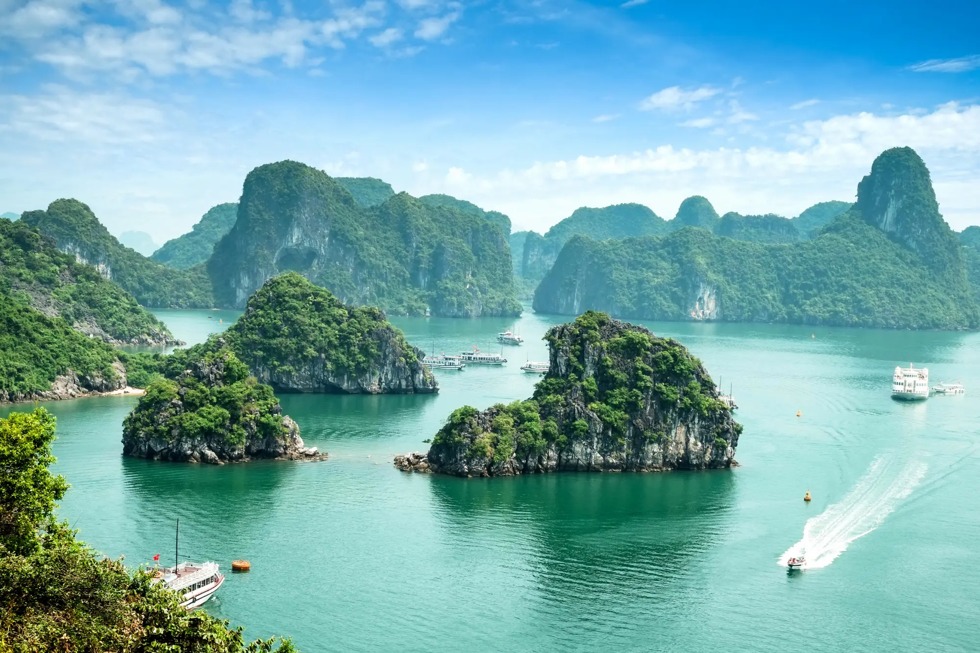 Emerald waters framing limestone at Halong