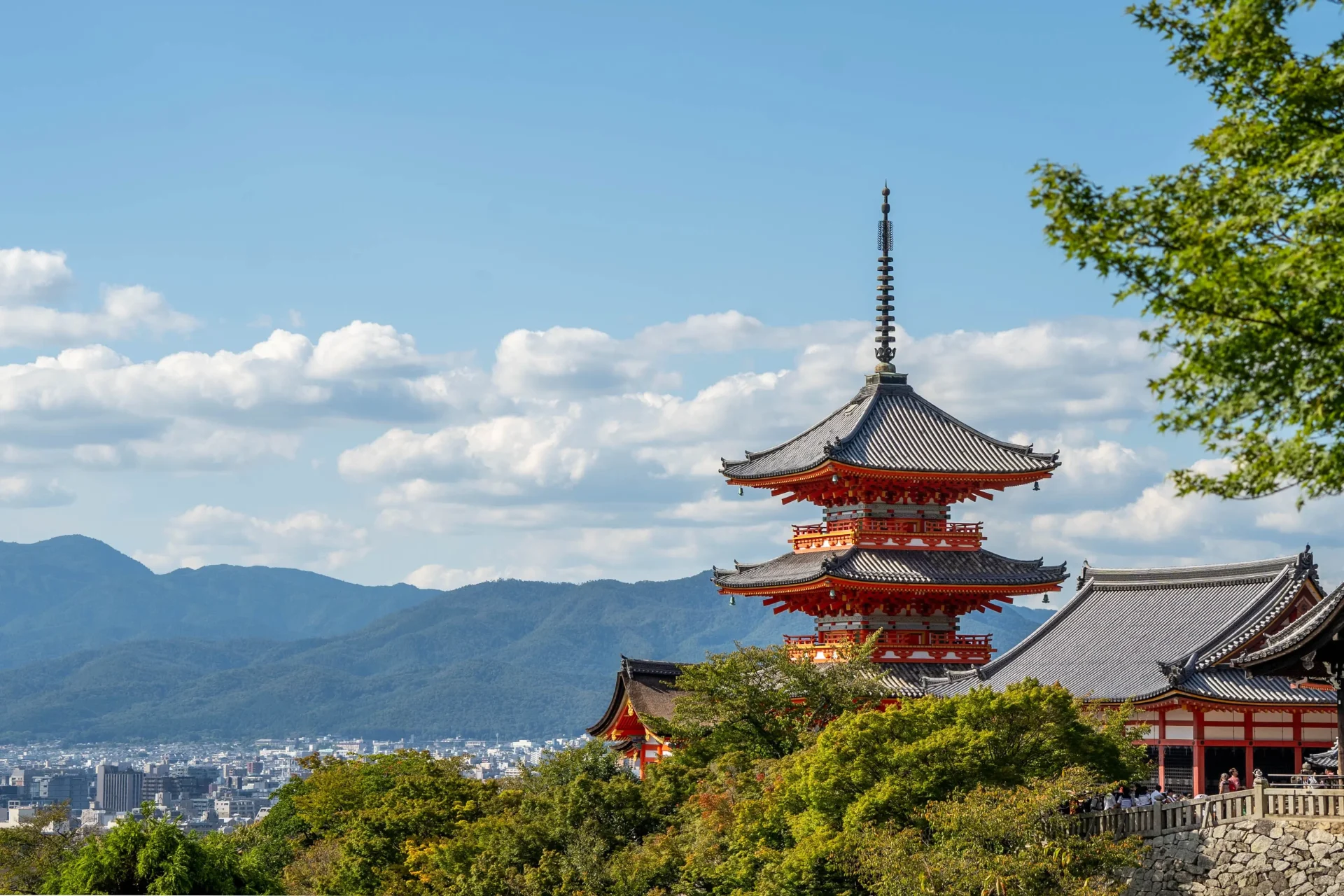 Kiyomizu-dera Temple surrounded by autumn leaves in Kyoto, Japan