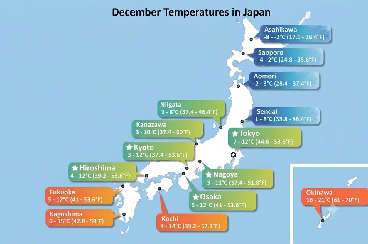 December temperatures forecast in Japan